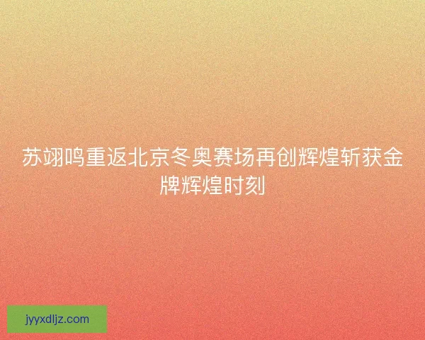 苏翊鸣重返北京冬奥赛场再创辉煌斩获金牌辉煌时刻